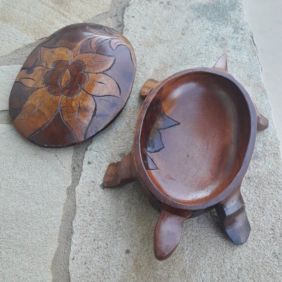 Wooden Turtle Box Carved Wood Souvenir from Travels Wood Carving Boxes Animal - Picture 9 of 16